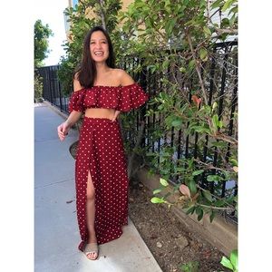 NWT! Bisou Bisou Maroon Polka Dot Two Piece Set